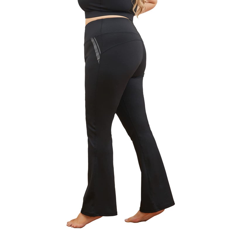 DGD Women's Plus Size Dress Yoga Leggings with Pocket High Waist Stretch Bootcut Flared Leg Pants for Indoor Sport 3XL Black - Image 1